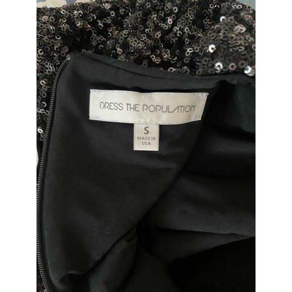 Dress the Population | Sequin Black and Gold Colorblock Party Mini Dress | Sz S - Picture 7 of 8